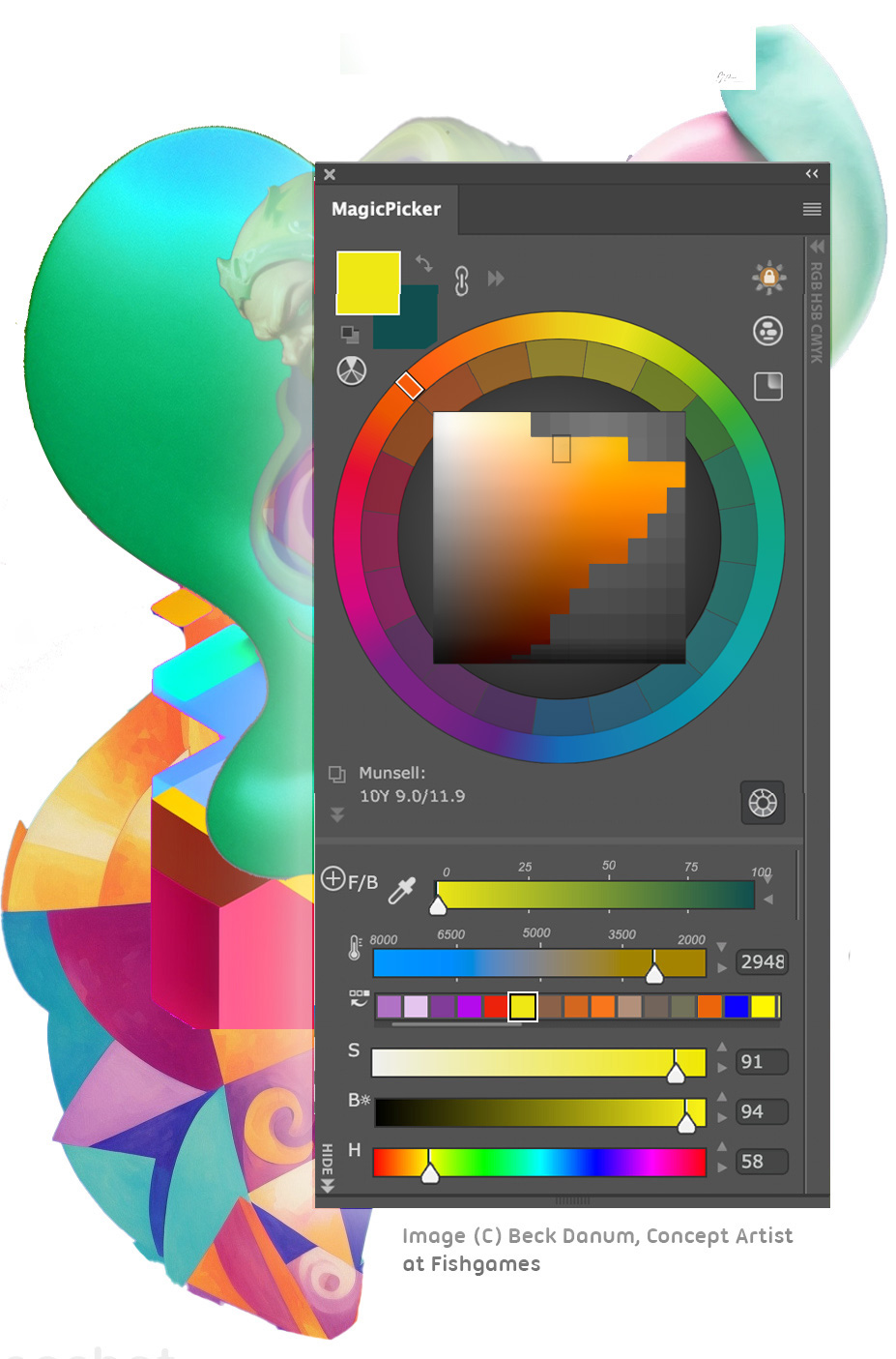MagicPicker with Munsell Color Wheel, Color History and Color Values