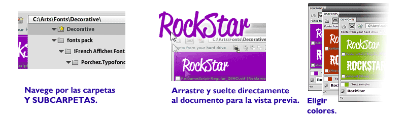 Navege por las carpetas y subcarpetas. Arrastre y suelte directamente al documento para la vista previa. Eligir colores. Navege por las carpetas y subcarpetas. Arrastre y suelte directamente
al documento para la vista previa. Eligir colores.
