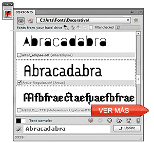 DiskFonts - visor y gestor de fuentes de disco duro dentro Adobe Creative Suite CS5/CS4/CS3: Photoshop, Illustrator, InDesign, Flash Pro, Dreamweaver, Fireworks, Premiere Pro, iPhone, iPod, Android