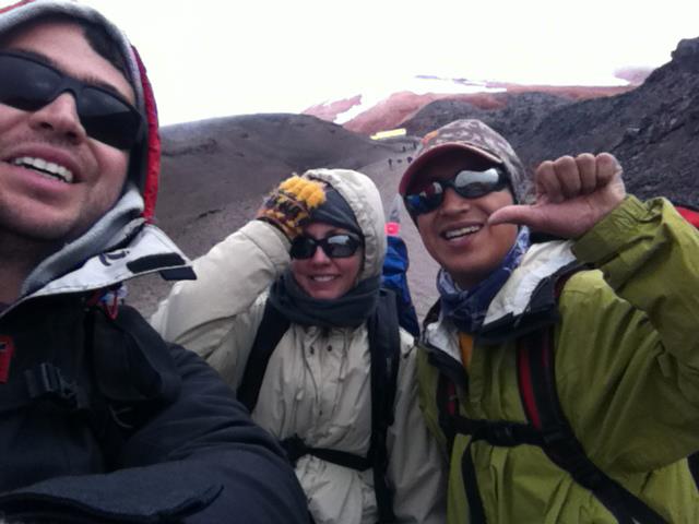 Ecuador, 2012. I'm climbing Cotopaxi volcano - almost 1 mile up on foot with crampons and ice axes. The snowy top of the mountain is barely seen from here, covered with clouds