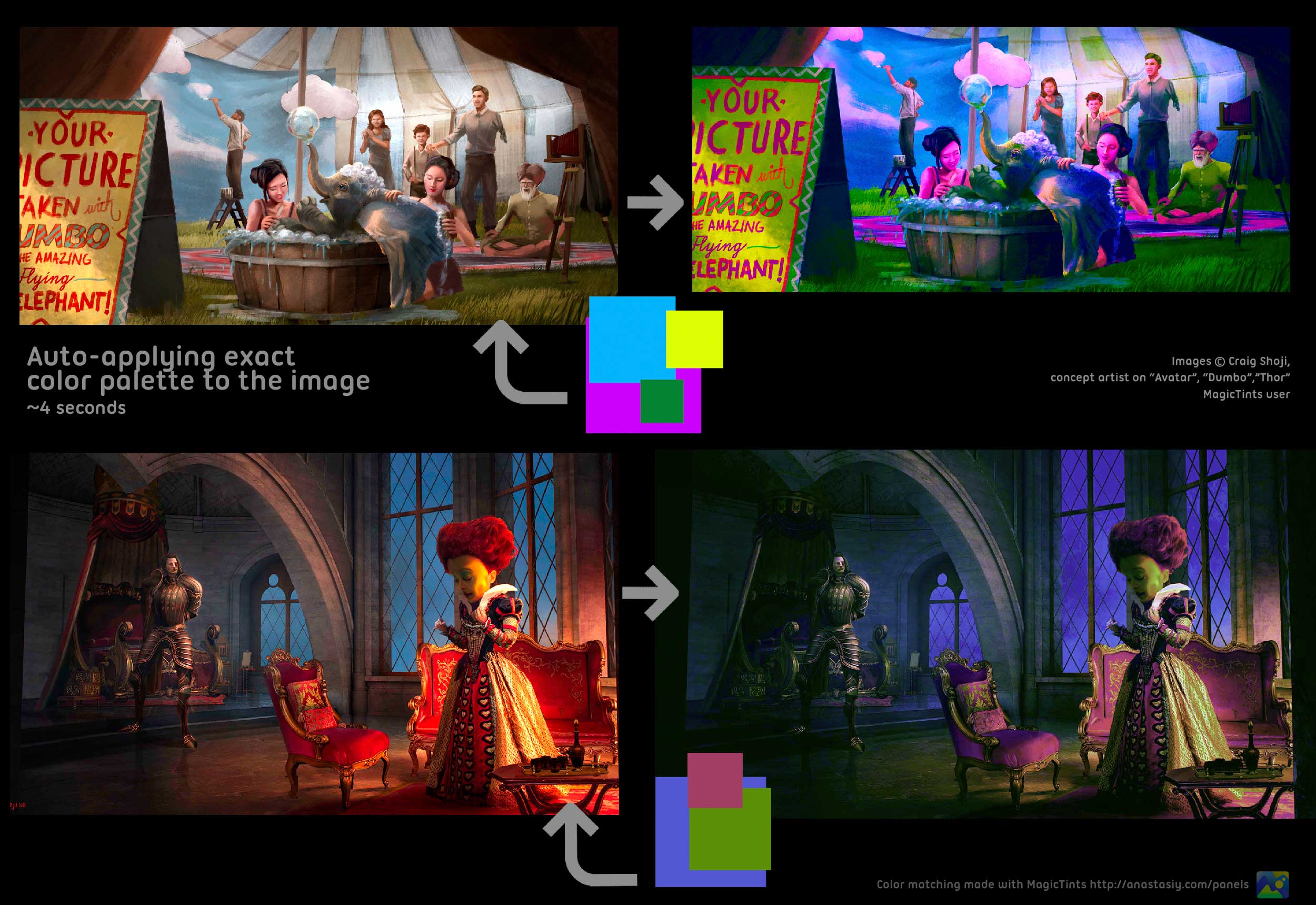 Auto-applying exact color correction to the image with MagicTints