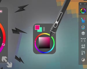 MagicPicker compact HUD used directly over artwork with a stylus