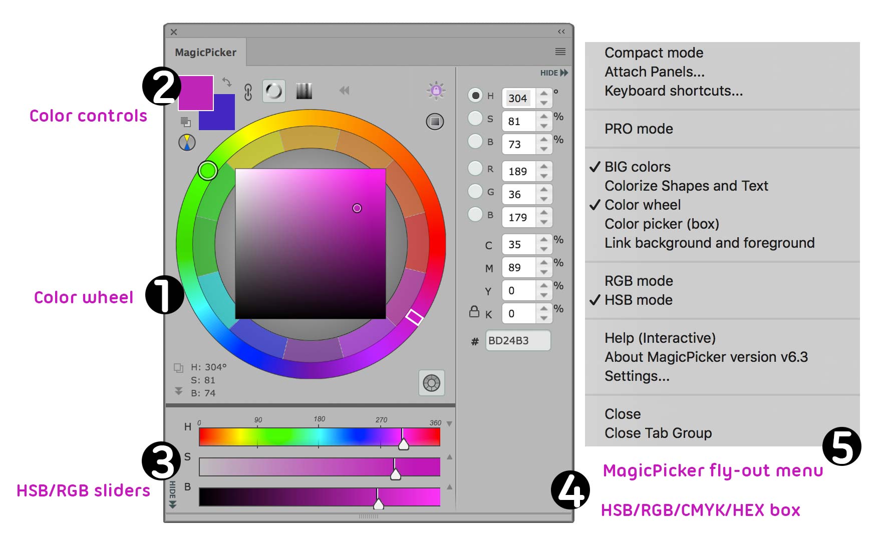 MagicPicker color wheel mode areas