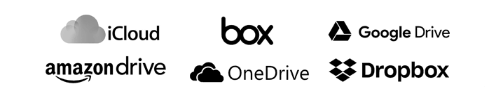 iCloud, Box, Google Drive, Amazon Drive, OneDrive, Dropbox