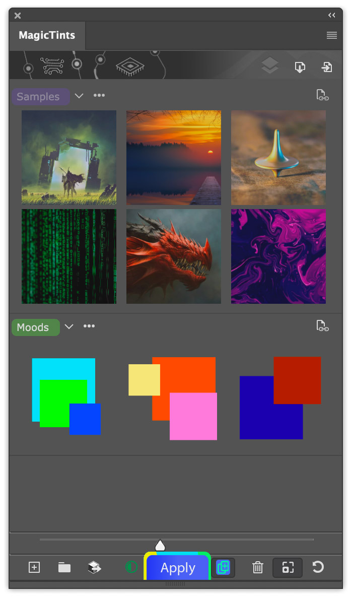 Screenshot of MagicTints color matching plugin in Photoshop